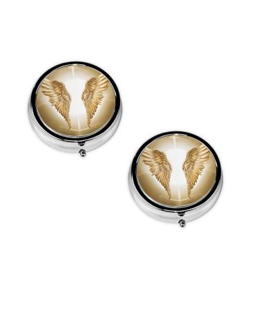 Angel Wing Printed Mini Round Pill Box Pill Box 3 Compartment Medicine Pill Case Pill Organizer Travel Pillbox Portable Pill Box for Pocket Home Office Use