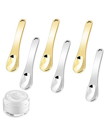 Misaakoeq Metal cosmetic spatula metal makeup spatula | 6x small reusable spoons metal cosmetic applicator for creams lotions moisturizers accessories