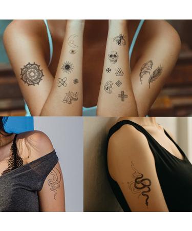 Esland 330+ Realistic Black Temporary Tattoos: Vintage Skeleton Snake, Crowns, Arrows, Sun Moon Stars, Butterfly, Feather, Infinite Love - 60 Pcs Tattoo Stickers for Women - Buy Online on GoSupps.com