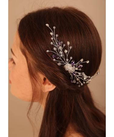 Deniferymakeup Purple Rhinestones Hair Comb Purple Hairpiece Wedding Bridal Violet Hair Accessory for Women and Girls (Silver) - Buy Online on GoSupps.com