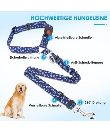 Slowton Dog Car Belt - 2-in-1 Adjustable Headrest Retention & Bucket Seat Belt with Universal Buckle & Reflective Rubber Band - H.Blau Dog Paws (2PCs) - Buy Online on GoSupps.com