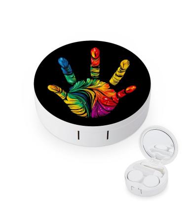 Colorful Rainbow Handprint Contact Lens Case with Mirror Portable Cute Eye Contact Lens Box Travel Kit