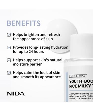 NIDA Youth-boosting Rice Milky Toner, for Glass Skin | Rice Bran Extract, Niacinamide, Ceramide NP, Panthenol | Deep Moisturizing, Hydrating and Refreshing, Korean Skin Care | 5.07 fl. oz., 150ml - Buy Online on GoSupps.com
