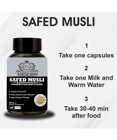 Earth King Safed Musli Extract Capsules - Boost Strength & Stamina | 500mg | 60 Vegan Capsules | International Shipping - Buy Online on GoSupps.com