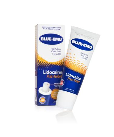 Blue Emu Blue-emu lidocaine Pain Relief Cream Non-Child Resistance Cap Odor Free 2.7 Ounce