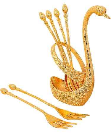 Swan Dinnerware Set Swan Base Holder Alloy Fruit Ice Cream Cake Dessert Flatware Set Swan Spoon Organizer for Hotel Kitchen Party Home Decor with Argent fork/816 (Color : with Gold Forks) - Buy Online on GoSupps.com