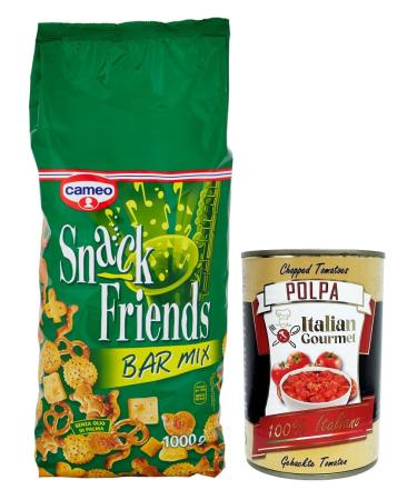 Italian Gourmet E.R. Cameo Snack Friends Bar Mix Mix of pretzels salty snacks Bag of 1 kg + Italian Tomato Pulp Gourmet Tomato Pulp Box of 400 g