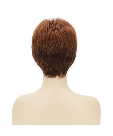 Brown Auburn Pixie Cut Wig for White Women - Natural Layered Synthetic Hair with Bangs - Buy Online on GoSupps.com