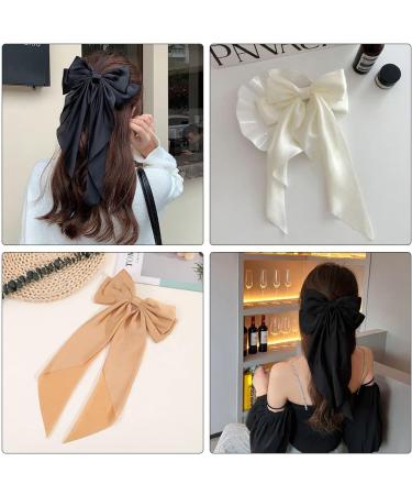 XPEX Set of 3 Large French Knot Hair Clips with Long Silky Satin Ribbon Girl Hair Bow Solid Colour Large Bow Hair Pins Bows - Buy Online on GoSupps.com