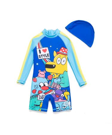 BONVERANO Baby Boys Swimsuit Toddler Bathing Suit Long-Sleeve Zipper One Piece Swimwear with UPF 50+ Sun Protection Blue 2 18-24 Months