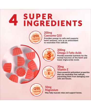 CoQ10 Gummies 200MG - Coenzyme Q10 with Omega-3 Vitamin E & Magnesium for Men & Women | 60 Count - Premium Supplement - Buy Online on GoSupps.com