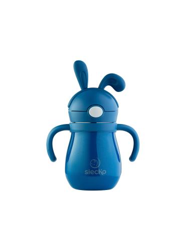 SIECKO Stainless Steel Baby Water Bottle - Straw Sippy Cups For Toddlers - 2 Kinds of Lids - Pacifier and Straw Sippy Cup - Double Walled - Insulated Baby Bottle - 9Oz Blue