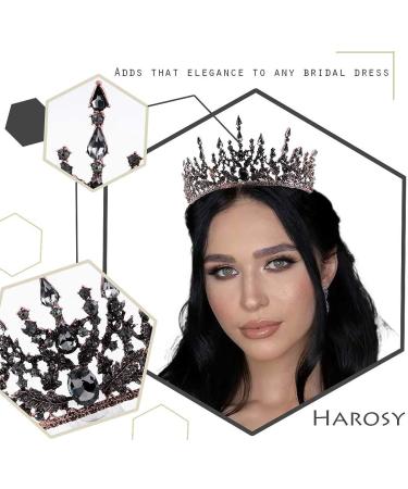 Florry Baroque Crystal Wedding Queen Crown for Brides - Black Halloween Costume Bridal Tiara - Buy Online on GoSupps.com