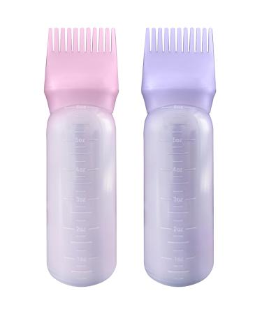FYJLXF 2 Pack Root Comb Applicator Bottle 6 Ounce Hair Dye Applicator Brush Transparent Applicator Bottle with Graduated scale Hair Coloring Dye and scalp treament essential Purple