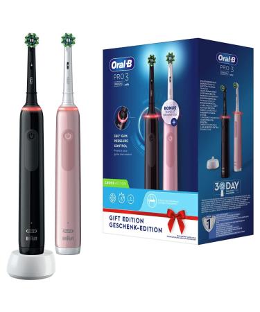 Oral-B per 3 3900 electric toothbrush 2 pieces with 2 rechargeable handles brown technology 2 replacement heads visible pressure sensor pink/black - Buy Online on GoSupps.com