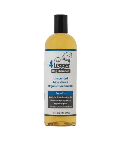 4Legger Organic Dog Shampoo USDA Certified, Hypoallergenic Dog Shampoo, Dog Coconut Shampoo, Gentle Fragrance Free Dog Shampoo with Aloe for Soothing Relief of Dry, Itchy, Sensitive Allergy Skin 16 oz