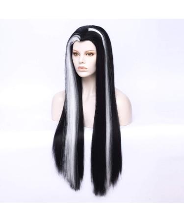 Morticia Long Straight Black & White Wig | Women's Widows Peak Costume Wig - Perfect for Halloween & Cosplay - Buy Online on GoSupps.com