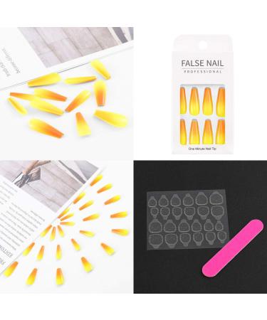 Sethexy Shiny Long Ballerina False Nails | Colorful Press-On Nail Tips - 24 Acrylic Nail Designs for Women & Girls (Orange Yellow) - Buy Online on GoSupps.com