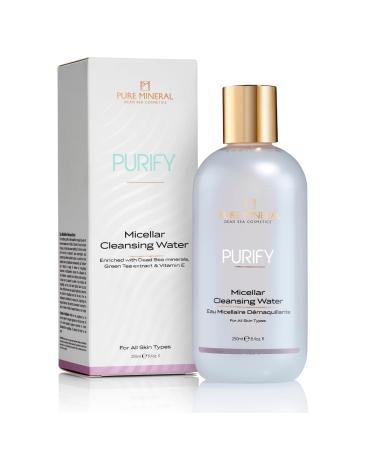 Pure mineral - cleaning micelle water - Gentle removal of make -up with green tea extract - suitable for all skin types - without silicones sulfate parabens - 250ml
