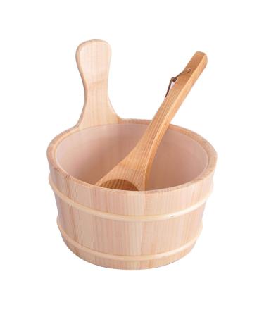 /L L Sauna Wooden Bucket with Ladle Natural Pinewood Sauna Bucket and Spoon Sauna Accessories Steaming Bathroom Equipment Accessories Helpful