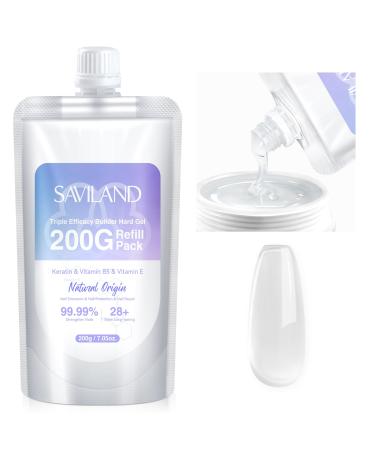 SAVILAND Clear Builder Nail Gel - 200 G Refill Pack Triple Efficacy (VE&VB5&Kerain) Hard Gel with Sealed Aluminum Packaging Extension Gel for Starter Professional DIY at Home Salon