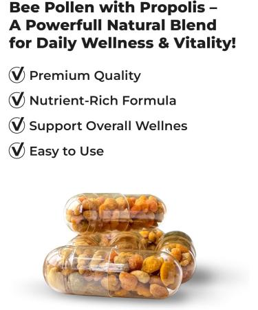 Bee Pollen 100 Vegetarian Capsules with Propolis - Organic Multivitamin for Men Women - Fermented Granules - Immune Energy Support - Non GMO Pregnancy Friendly 100 Count (Pack of 1) - Buy Online on GoSupps.com