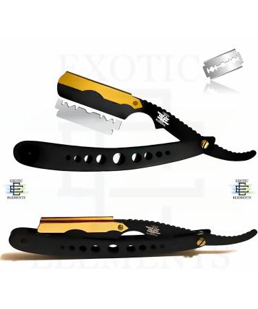 Premium Black and Gold Straight Edge Shaving Razor for Men - Perfect for Hair Mustache and Eyebrow Grooming | International Shipping Available - Buy Online on GoSupps.com