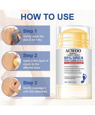ACWOO 2pc Moisturizing and antichapped foot cream urea foot cream 60 + 2 salicylic acid foot cream for very dry feet heel balm relieves itching in dry cracked feet heels and elbows 40 g - Buy Online on GoSupps.com