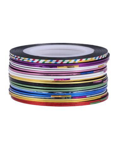 Milisten Metal Duct Tape 24pcs 20m Nail Striping Tape Line Shining Holographic Nail Art Decoration Sticker DIY Nail Tip for Manicure Pedicure 0.8mm Rubber Tape Adhesive Back
