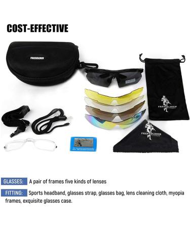 Free Soldier Tactical Sports Glasses - Polaroid Sunglasses for Men | 5-in-1 Military MTB & Running Glasses for Cycling Hiking & Outdoor Activities - Buy Online on GoSupps.com