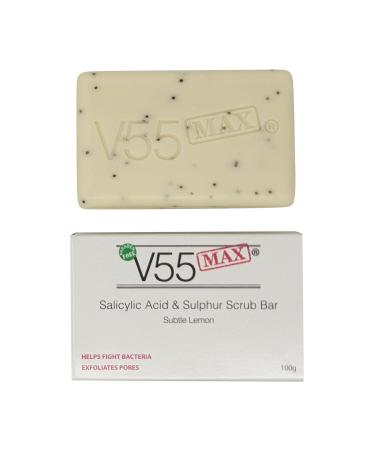 V55 MAX Salicylic Acid Tea Tree Oil and Sulphur Soap Scrub for Spots Blackheads Milia Blemishes Problem Skin Suitable and Safe for those Prone to Acne - Paraben and Cruelty FREE - 100 g Lemon