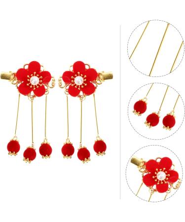Holibanna Chinese Hair Clip 2 Pairs Chinese Style Hair Clip Japanese Handmade Flower Tassel Hairpin Headdress Kids Hairpins Hanfu Side Clip for New Year Kimono Costume Accessories Red - Buy Online on GoSupps.com