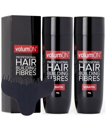 Volume Hair Fibers x2 VOLUMON Keratin Hair Building Fibers for Thinning Hair Instantly Conceals Thinning Areas for Fuller Thicker Hair for Men and Women 28g x2 + Hairline Optimizer Light Brown