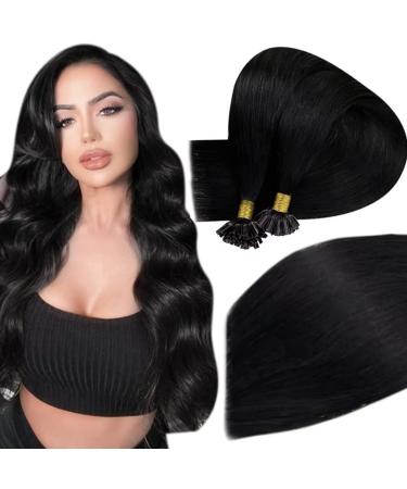 Easyouth Keratin Bonding Hair Extensions Bondings Nail Tip Remy Hair Extensions 14 inch 50g/50 piece Color Jet Black Remy Bondings Extensions Human Hair #1 35 cm 2-1 #1