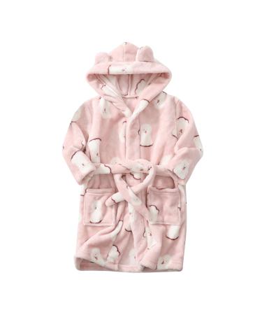 Colorful Kinder Cartoon bathrobe with hooded nightwear baby toddler nightgown flannel pajamas thicken plush towel for young girls 1-8 years old (dog 7-8 years) 7-8 years dog dog