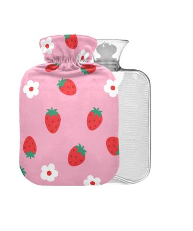 Strawberry Hot Water Bottle with Cover 1 l Small Hot Water Bag for Pain Relief Headaches Neck and Shoulders BPA Free