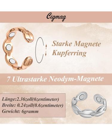 Cigmag 2PCs Magnetic Lymph Drainage for Women - 99% Pure Copper Adjustable Finger Rings in Silver & Rose Gold with Gift Box - Buy Online on GoSupps.com