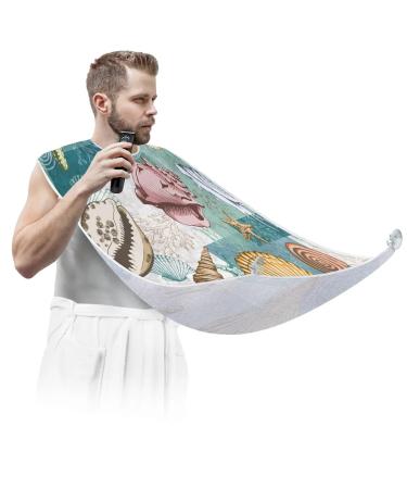 Cartoon Seashells Beard Bib Apron Beard Bib Hair Catcher for Men Shaving and Trimming Non-Stick Waterproof Beard Cape Grooming Cloth with 2 Suction Cups Gifts for Men
