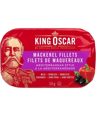 King Oscar Skinless & Boneless Mackerel Fillets Mediterranean Style 115 Gram Cans (Pack of 12) Mackerel Fillets Mediterranean Style Pack of 12