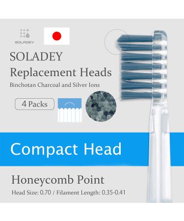 SOLADEY Ionic Toothbrush Replacement Heads - Binchotan Charcoal & Silver Ions (4 Pack) | Honeycomb Point - Buy Online on GoSupps.com
