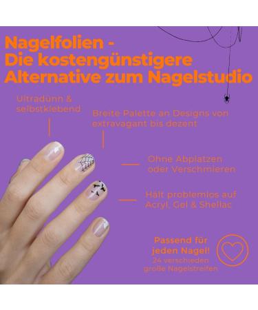 Original Miss Sophie Nail Foils Halloween - 24 Ultra-Thin Black Widow Nail Polish Stripes for Fingers & Toes - Perfect for Natural Acrylic Gel & Shellac Nails - International Shipping Available - Buy Online on GoSupps.com