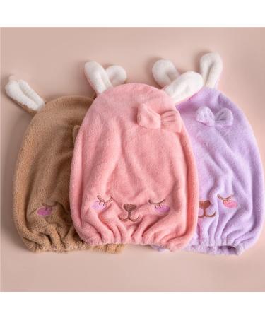 2-Piece Cute Rabbit Microfiber Hair Towel Set | Quick Drying Soft Hair Turbans in Brown & Pink | Absorbent Bath Hat for Women - Buy Online on GoSupps.com