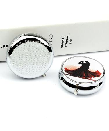Round Pill Box - Ballroom Dance Print 3 Compartment Medicine Organizer Decorative Metal Portable Pocket Pill Case - Buy Online on GoSupps.com