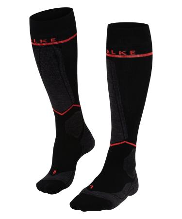 FALKE women's ski socks SK Energizing Wool W KH wool with compression 1 pair black (Black-Neon Red 3178) - calf circumference W2 39-42
