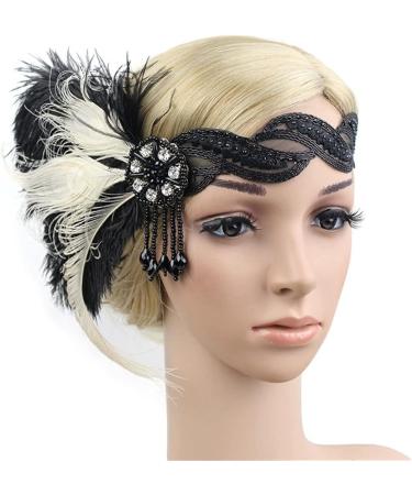 Art Deco 1920s Flapper Headband with Feather, Gatsby Costume Peacock Hair Accessory - Style 63 - Buy Online on GoSupps.com