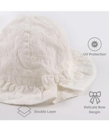 XIAOHAWANG Baby Girl Sun Hat | Embroidered Flowers | Toddler Bucket Hat for Infant Girls 6-12 Months | Summer Cap with White Bowknot - Buy Online on GoSupps.com