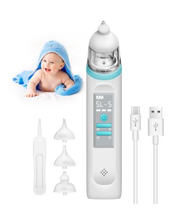 Baby Nasal Aspirator Rechargeable Nose Sucker for Toddlers Nose unblocker with Music and Light Soothing Function Electric Nose Cleaner with 3 Silicone Tips and 5 Suction Levels for Newborns blue