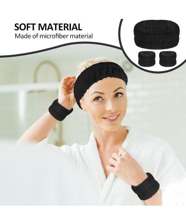 WLLHYF Spa Headband and Wrist Washband Set - Microfiber Shower Head Wraps for Women and Girls - Adjustable and Prevents Liquid Spills - Black - Buy Online on GoSupps.com