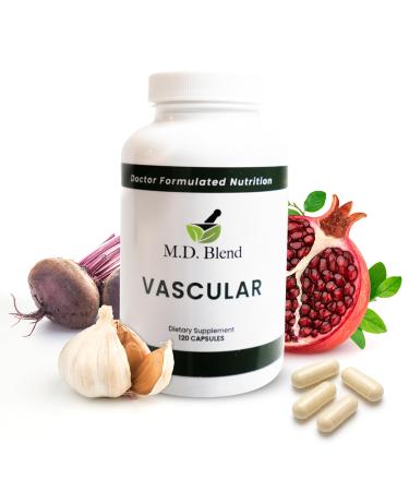 M.D. Blend Vascular Support Supplement L-Arginine, Garlic, Pomegranate & Beet Root Formula Supports Circulation, Blood Flow & Nitric Oxide Production 120 Capsules (Pack of 1)