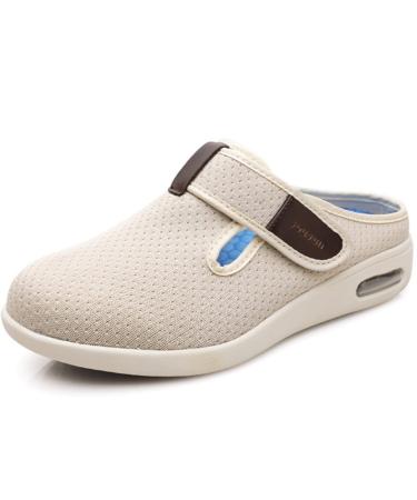 KXSM Unisex Wide Width Shoes Breathable Soft Lightweight Walking Adjustable Wide Comfort Diabetes Shoes for Diabetic Edema Plantar Fasciitis Bunions Arthritis Swollen Feet Easy Wear and Off Beige 40 40 Beige